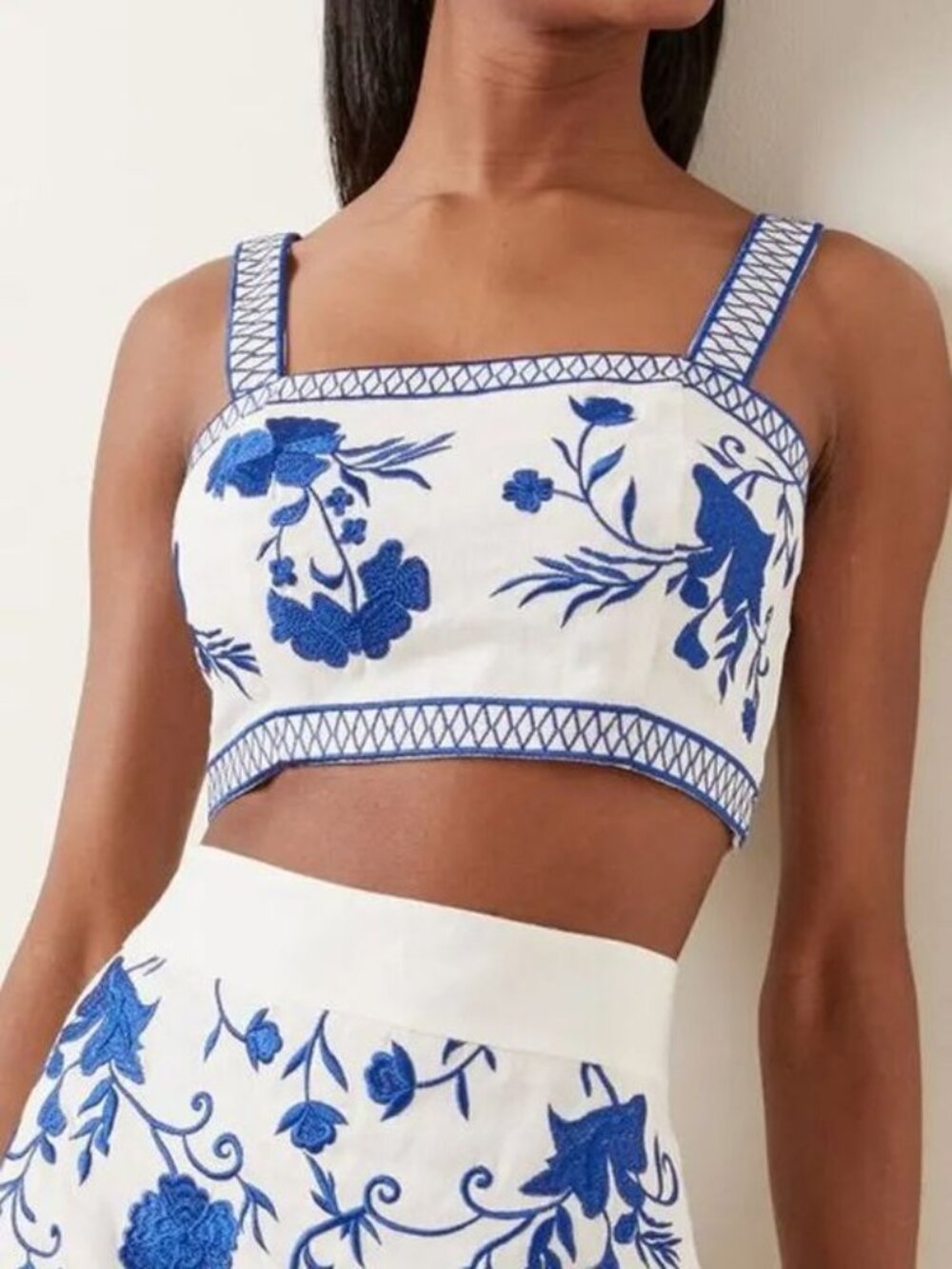 Alexis Olva Embroidered Linen Crop Top